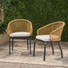 Outdoor Wicker Chair With Powder Coated Iron Legs - Light Brown - Image 7