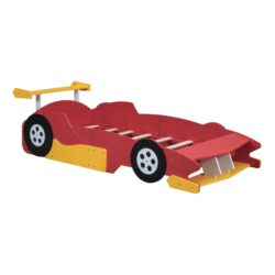 Twin Size Race Car-Shaped Platform Bed With Wheels - Red