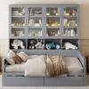 Full Size Daybed With Glass Door Storage Cabinets, Built In LED Lighting And Shelves - Gray - Image 24