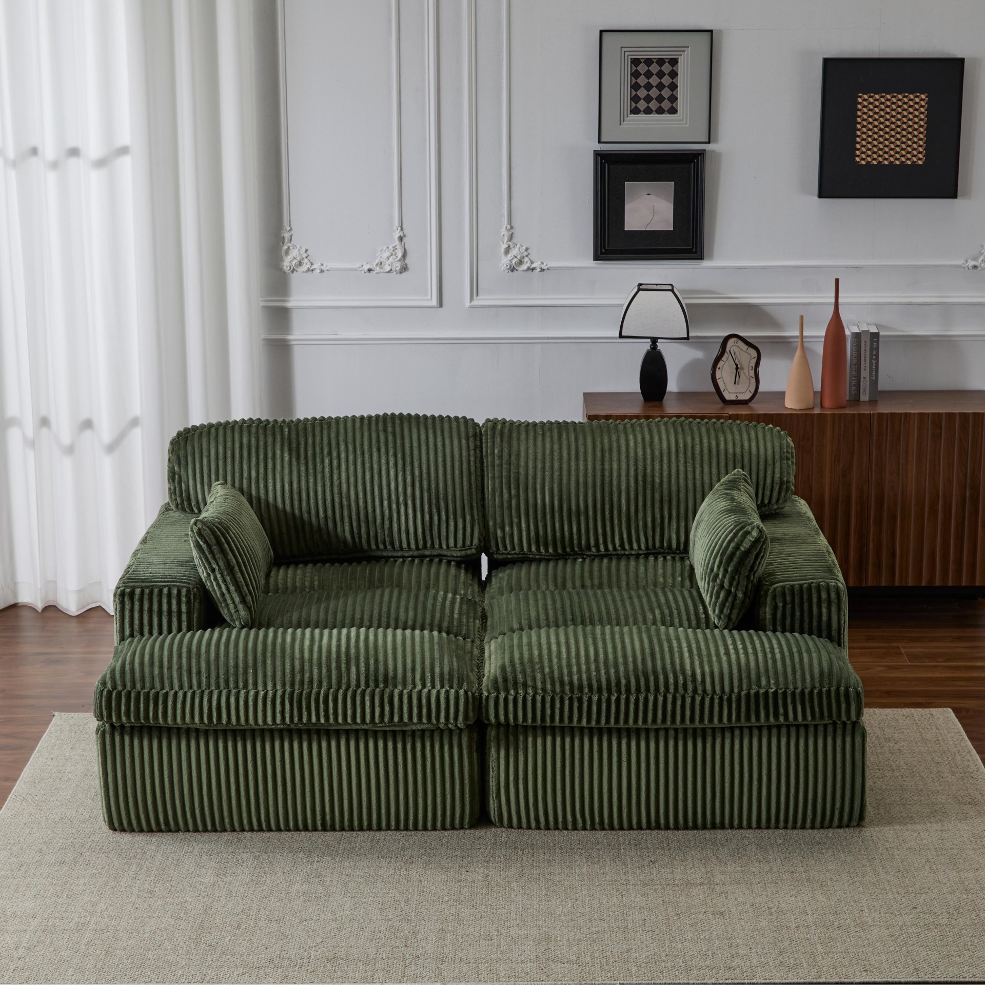 Double Chaise Lounge Chair Indoor, Oversized Upholstered Sleeper Cloud Couch, Deep Seat Sofa Bed - Green - Image 10