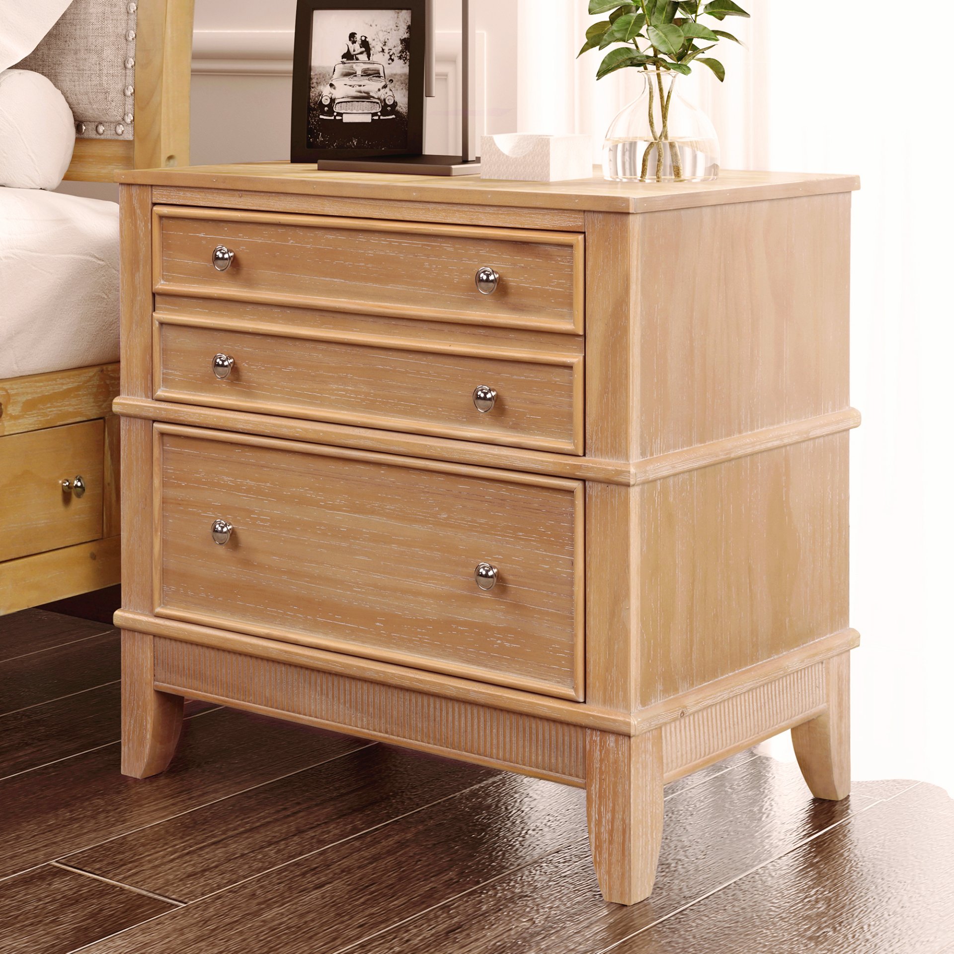 Hazel - 3 Drawer Side Table For Living Room, Hallway, Entryway Solid Wood With Silver Handles - Natural - Image 4