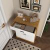 Freestanding Wooden Shoe Cabinet Organizer With Adjustable Shelves And Drawer - Natural / White - Image 6