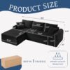 Full Compression Chaise Lounge Set Modular Corduroy Sectional With Arched Armrests Non Slip Base Includes 3 Back Cushions & 2 Throw Pillows - Black - Image 3