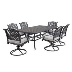 Stylish Outdoor 7 Piece Aluminum Dining Set With Cushion, Swivel And Rocking Chairs - Sandstorm