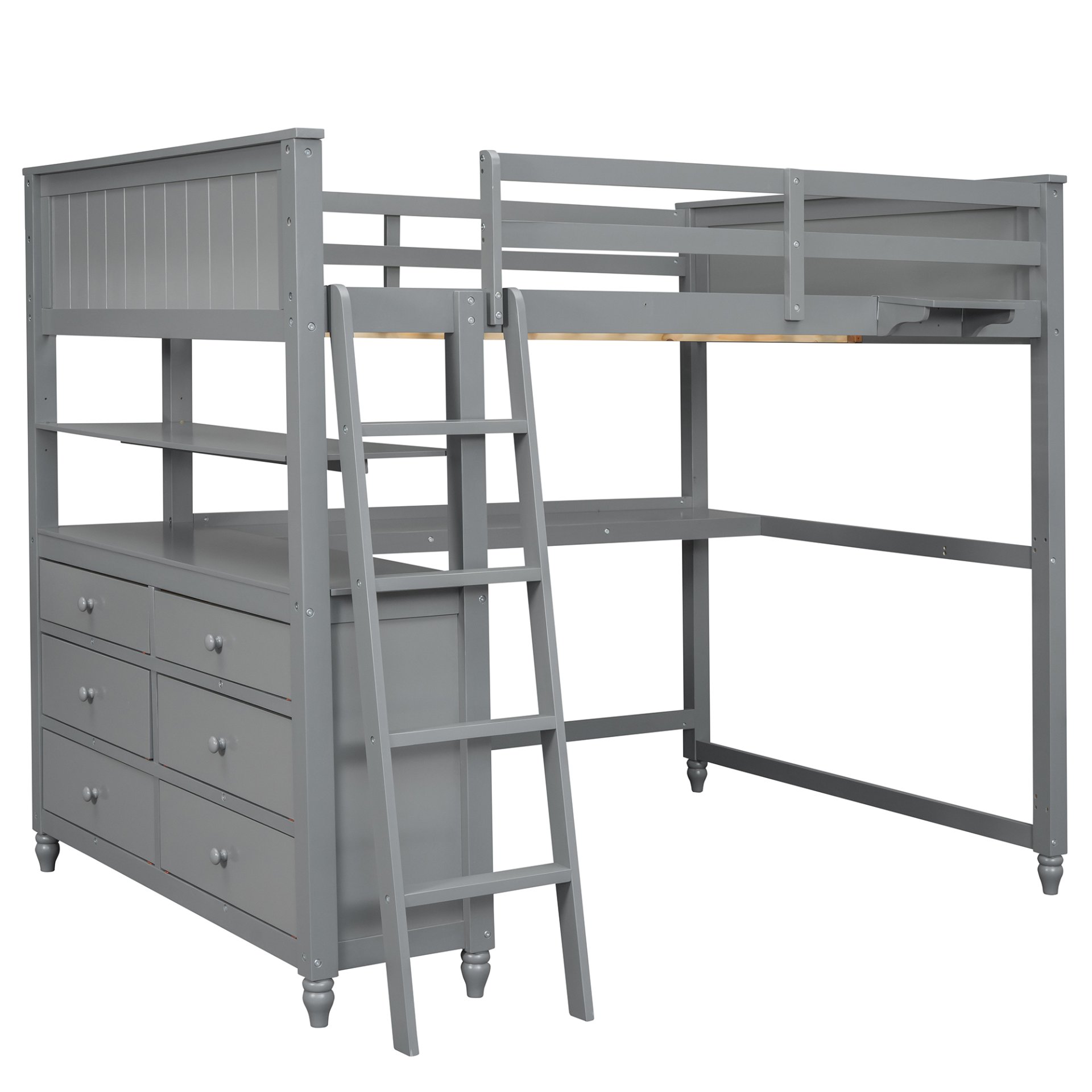 Full Size Loft Bed With Drawers And Desk With Shelves - Gray - Image 3