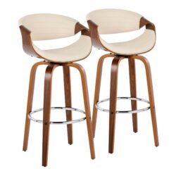 Symphony - Mid-Century Modern Fixed Height Barstool With Swivel With Round Footrest (Set of 2) - Walnut / Cream