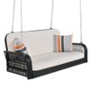PE Wicker Porch Swing, 2 Seater Hanging Bench With Chains, Patio Furniture Swing For Backyard Garden Poolside - Black / Beige - Image 10