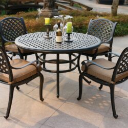 Round 4 Person 51.97" Long Dining Set With Cushions - Dupione Brown