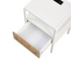 Rattan End Table With Power Outlet & USB Ports, Modern Nightstand With Drawer And Metal Legs, Side Table For Living Room, Bedroom - White - Image 13