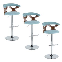 Gardenia - Mid-Century Modern Adjustable Barstool With Swivel With Rounded T Footrest (Set of 3) - Chrome / Walnut / Teal