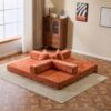 Floor Couch, Compression Sofa, Convertible Floor Sofa Bed With Pillow Back Support Armrest - Orange - Image 11