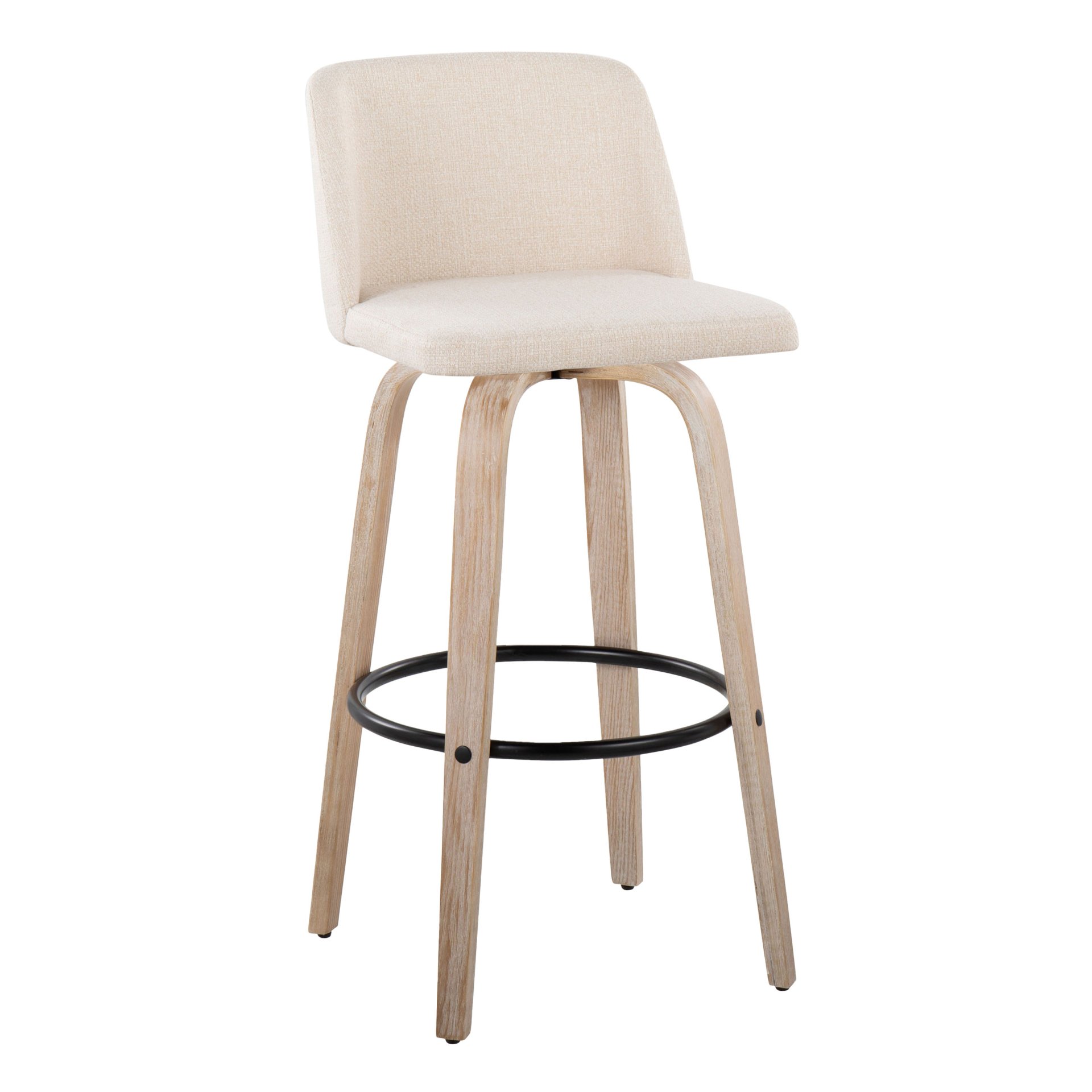 Toriano - Mid-Century Modern Fixed Height Barstool With Swivel With Round Footrest (Set of 2) - White Washed / Cream - Image 2