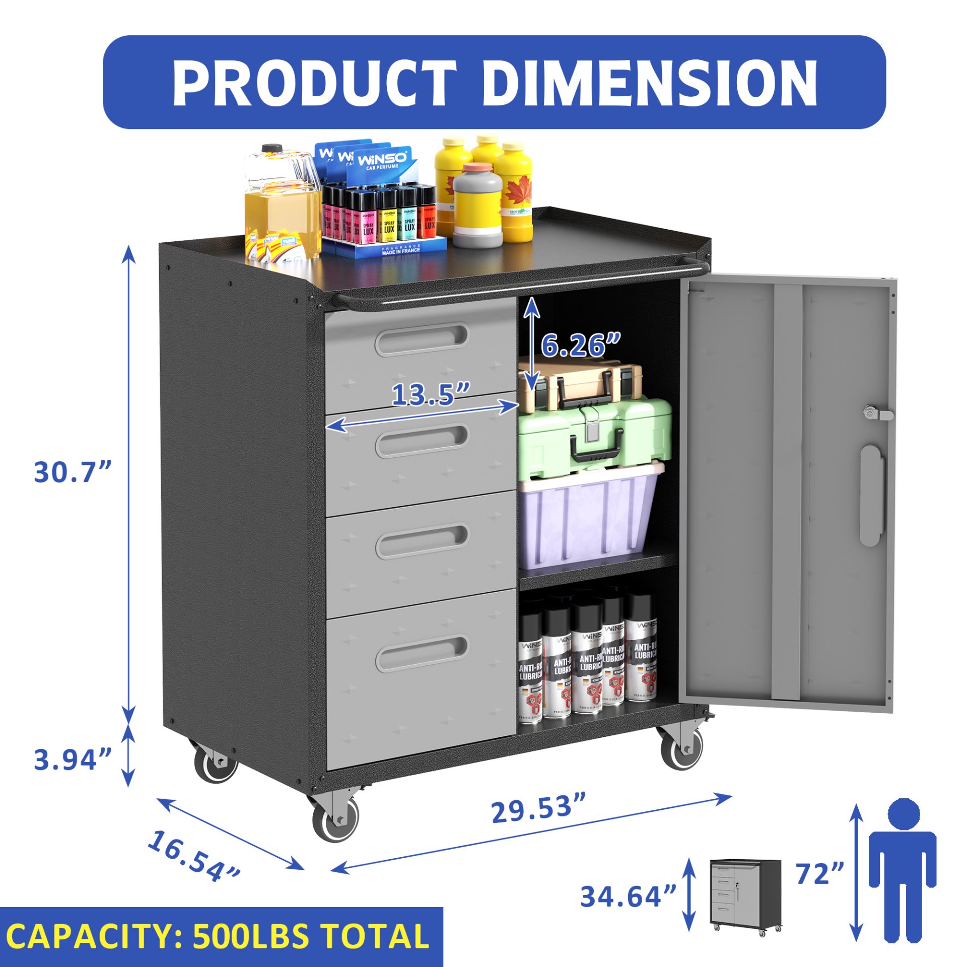 Sturdy Metal Tool Storage Cabinet With Wheels Durable Garage, Office & Home Organizer Steel - White - Image 3