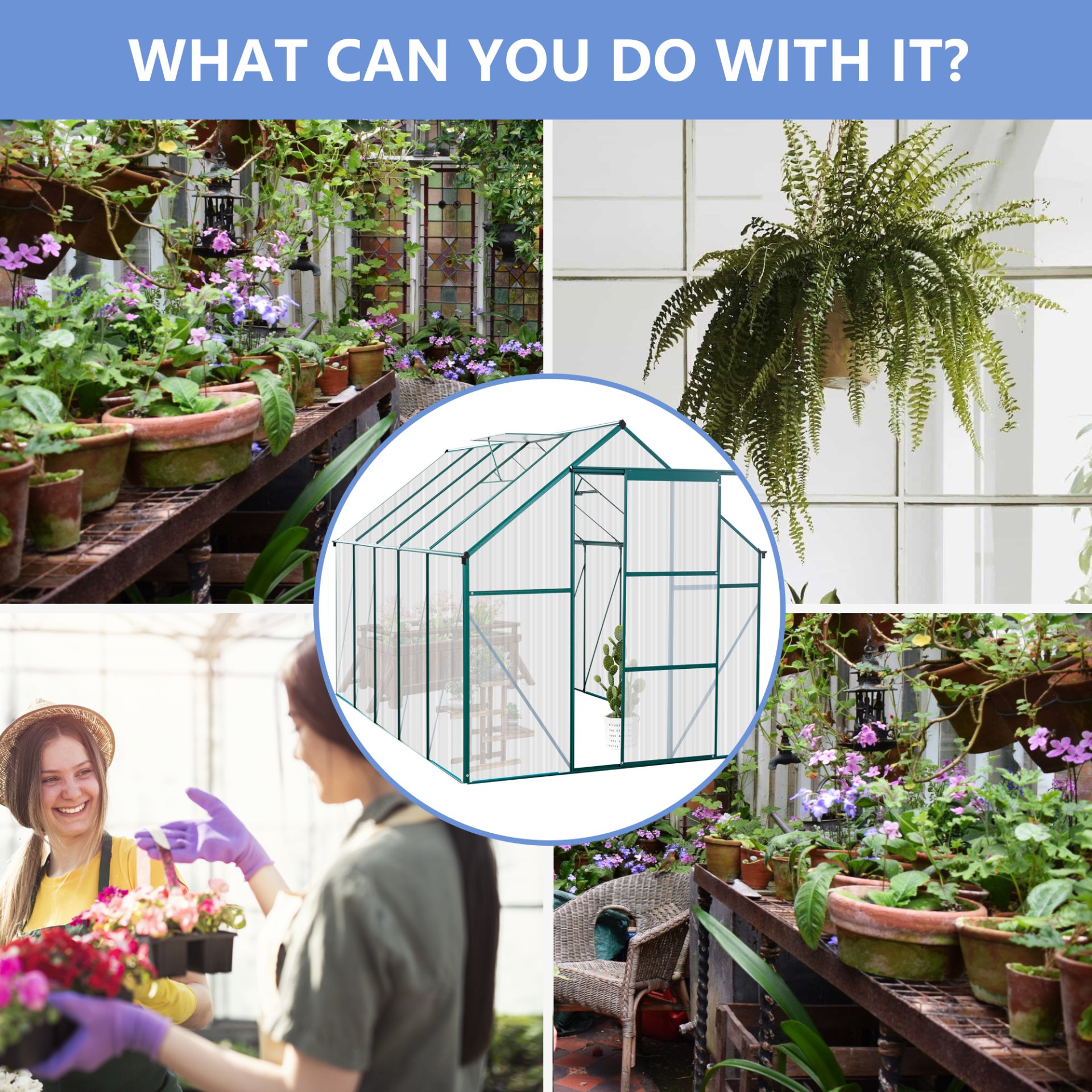 6X10Ft Polycarbonate Greenhouse Raised Base And Anchor Aluminum Heavy Duty Walk-In Greenhouses For Outdoor Backyard In All Season - Green - Image 7