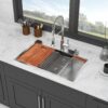 33" Drop In Kitchen Sink With Ledge Workstation, Single Bowl, 16 Gauge Stainless Steel - Black / Gray - Image 2
