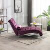 Velvet Chaise Lounge Indoor, Button Tufted Upholstered Chaise Lounge Chair With Pillow For Bedroom Living Room Office - Purple - Image 8