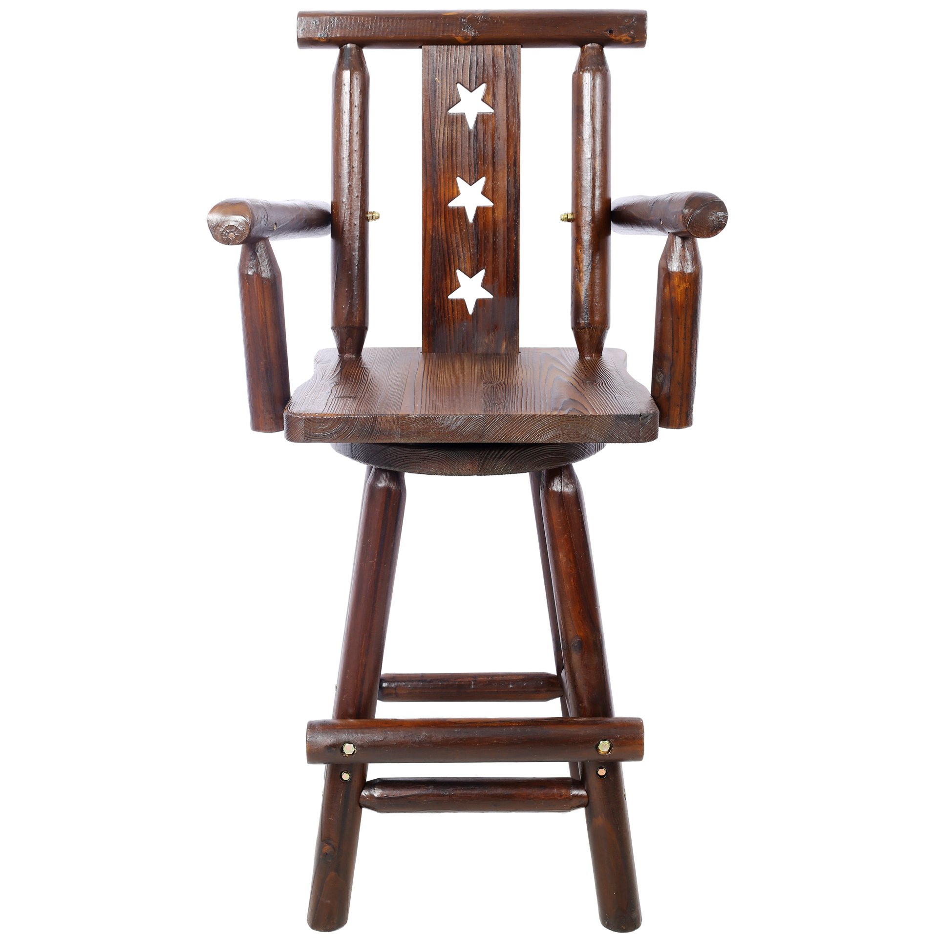 Rustic Tall Bistro Chair Decorative Star Backrest And Footrest, Fir Wood, 4 Foot - Brown - Image 4