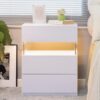 Led Nightstands 3 Drawer Dresser For Bedroom End Table With Acrylic Board LED Bedside Tables For Bedroom Living Room Bedside Furniture - White - Image 6