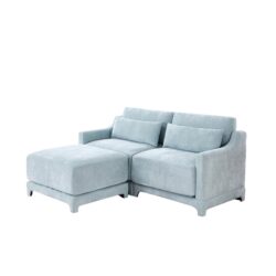 Elegant 2 Seater Sofa With Ottoman And Lumbar Pillows Chenille High Quality Wood And Sponge - Sky Blue
