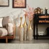 Floor Metal Vase Modern Style Decoration Home Woven Pattern Metal Vase 3 Piece Set Gorgeous Home Decoration Large Glazed Metal Vase - Champagne - Image 10