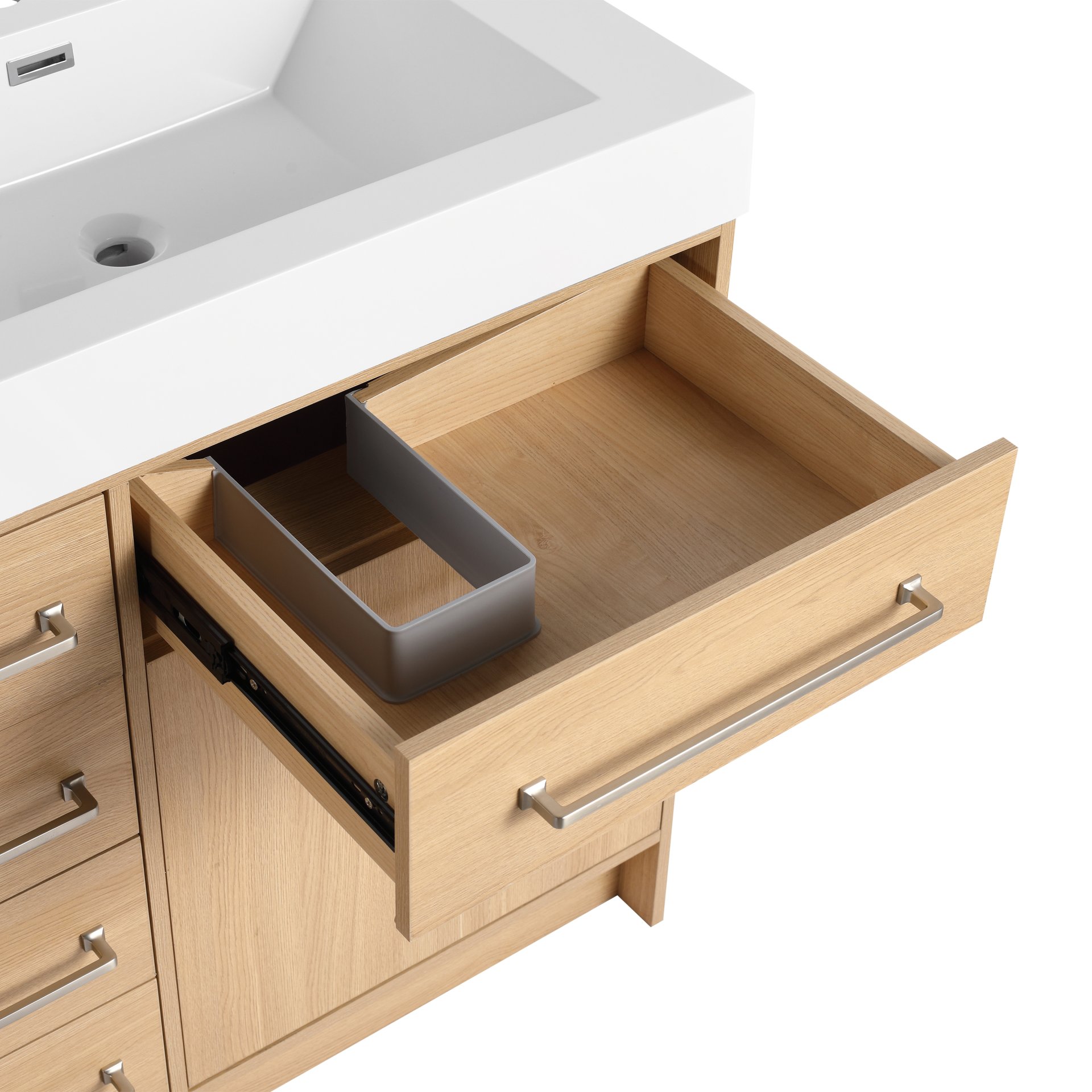 Original 60" Freestanding Bathroom Vanity With Double Resin Sink Soft Closing Doors & Drawers Plywood - Oak - Image 16