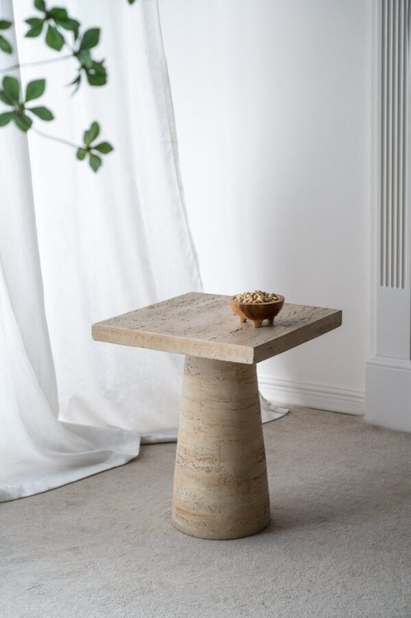 Square Side Table With Pedestal Base - Cream