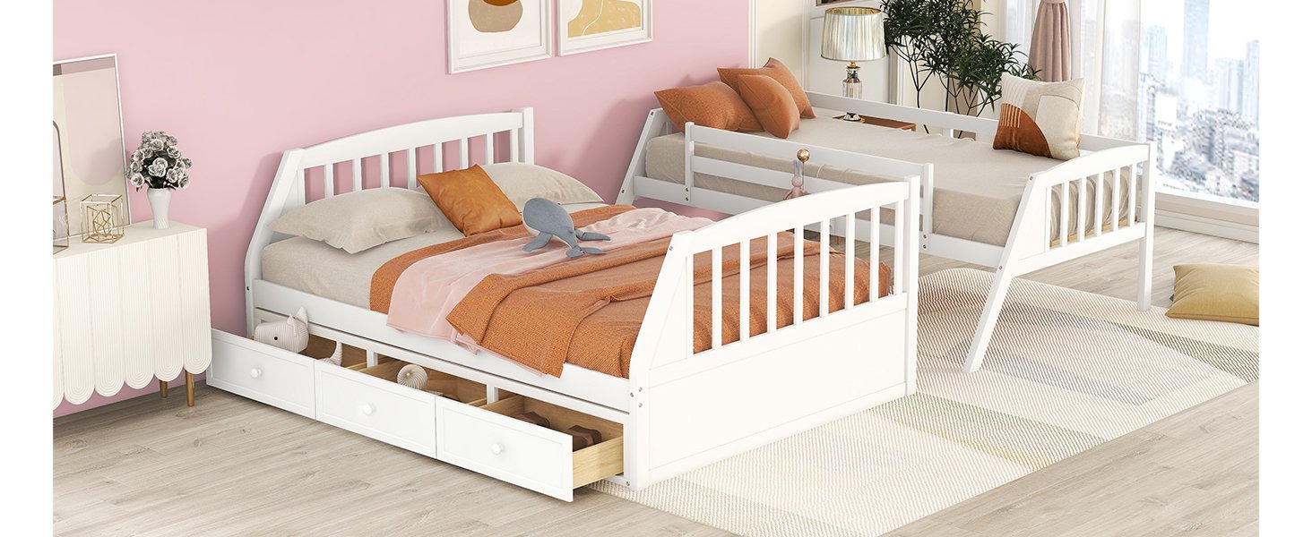 Twin Over Full Bunk Bed With Drawers, Ladder And Storage Staircase - White - Image 17