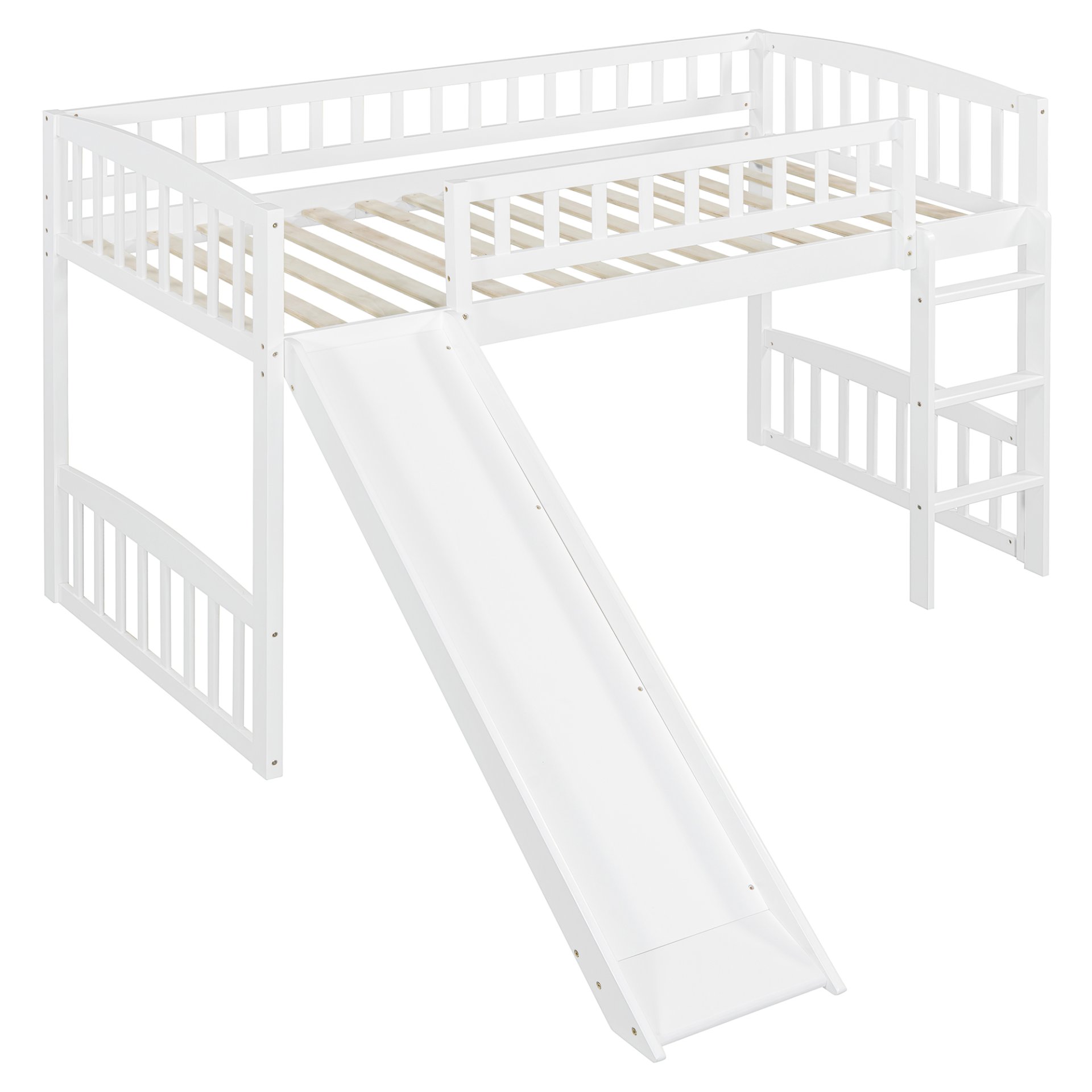 Twin Size Loft Bed With Slide And Ladder - White - Image 8
