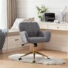 Office Chair, Artificial Rabbit Hair Home Office Chair With Golden Metal Base, Adjustable Desk Chair Swivel Office Chair, Vanity Chair - Gray - Image 16