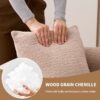 Double Seat Beige Sofa With Wood Grain Chenille Fabric And 3 Pillows - Apricot Cream - Image 7