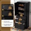 Bathroom Cabinet With 3 Drawers, Adjustable Shelf, Panels, Steel Handles, Soft Close Doors - Black - Image 7