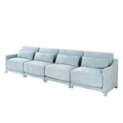 Four Seater Chenille Sofa With Lumbar Pillow Ergonomic Design Frame - Sky Blue