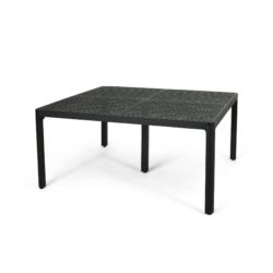 Modern Outdoor Dining Table With Woven Accents - Antique Matte Black