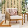 Acacia Wood And Wicker Outdoor Club Chair, Deep Seating With Soft Cushion, Porch Chairs For Garden, Backyard Porch Balcony - Brown / Beige - Image 2
