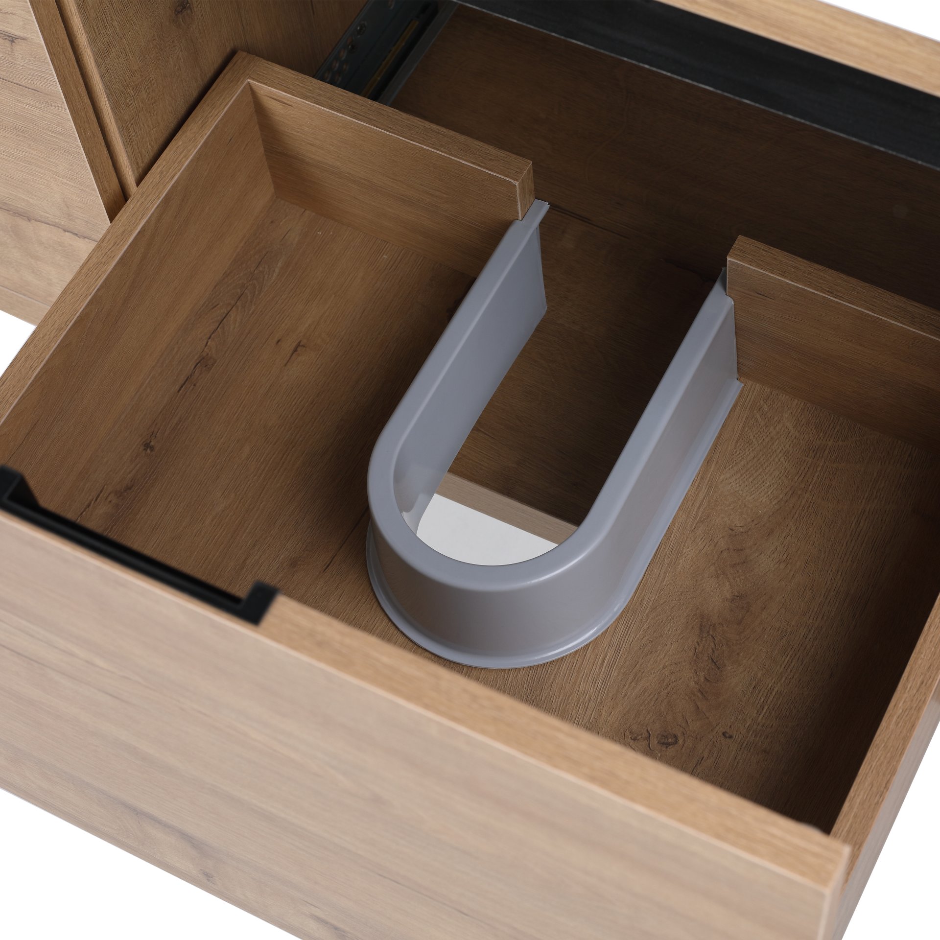 Modern Floating Bathroom Vanity Cabinet With Resin Sink Soft Close Doors And Drawer - Imitative Oak - Image 11