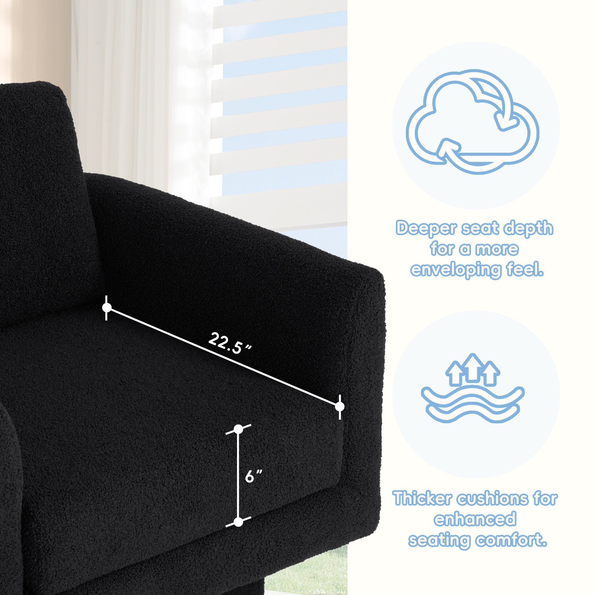 360° Modern Swivel Accent Chair Round Armchair, Thick Padded Single Lounge Sofa Upholstered Comfy - Black - Image 5