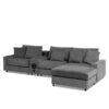 Sectional With Bluetooth Speakers L Shaped Couch With Console USB Charger, Cup Holders Storage Ottoman Deep And Wide Seat Cloud Sofa - Dark Gray - Image 5
