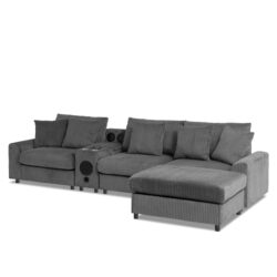 Sectional With Bluetooth Speakers L Shaped Couch With Console USB Charger, Cup Holders Storage Ottoman Deep And Wide Seat Cloud Sofa - Dark Gray