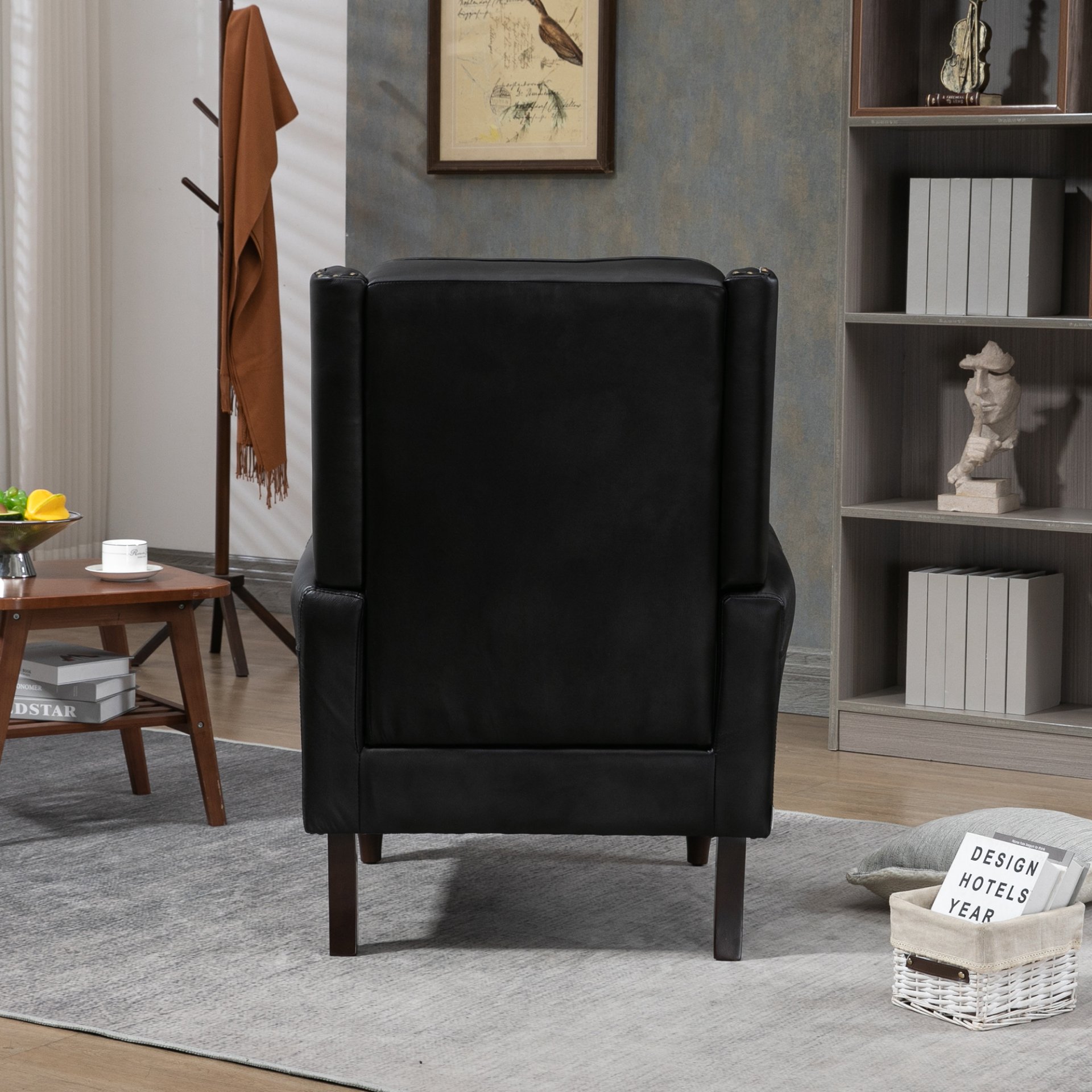 Modern Accent Armchair With Sturdy Wood Legs Leather For Living Room Or Bedroom - Black - Image 11