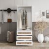 Wardrobe With 3 Drawers High Wardrobe Armoire With Rattan For Living Room Organizer - White - Image 5