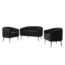 3 Piece Living Room Furniture Set Sofa & Armchairs - Black