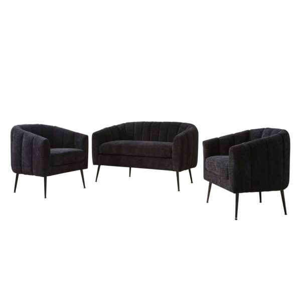 3 Piece Living Room Furniture Set Sofa & Armchairs - Black