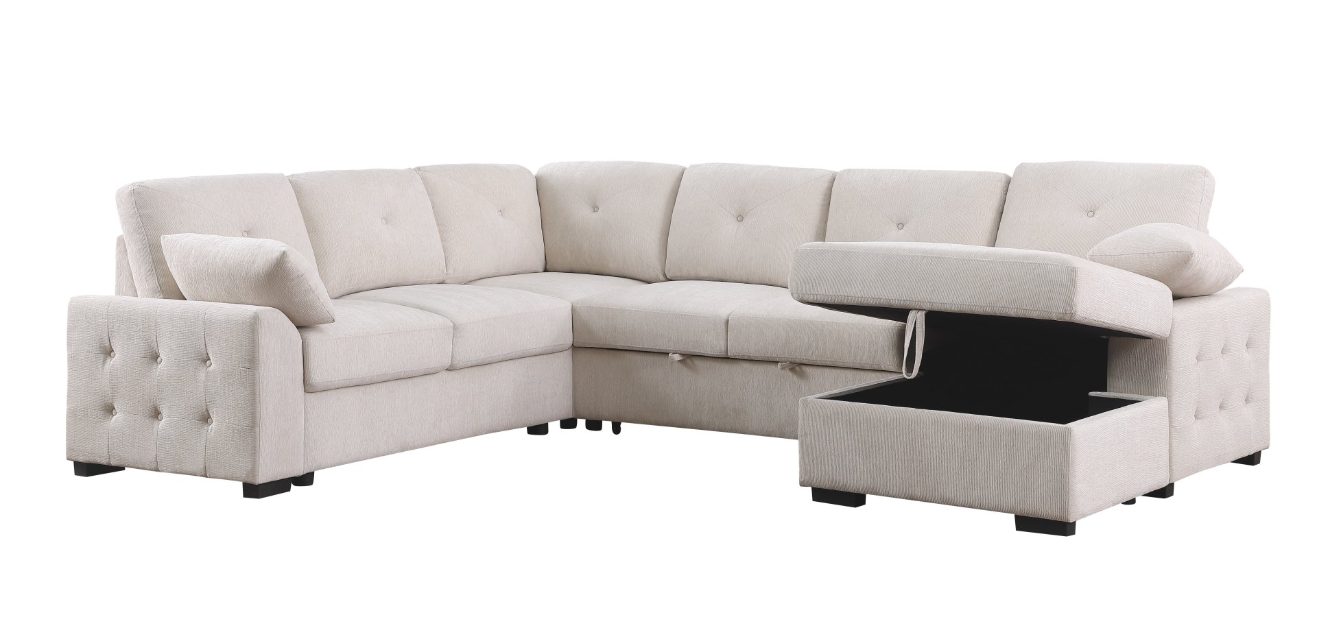 Nyhan - Upholstered Corner Sectional With Pull Out Loveseat And Storaged Chaise - Beige - Image 7