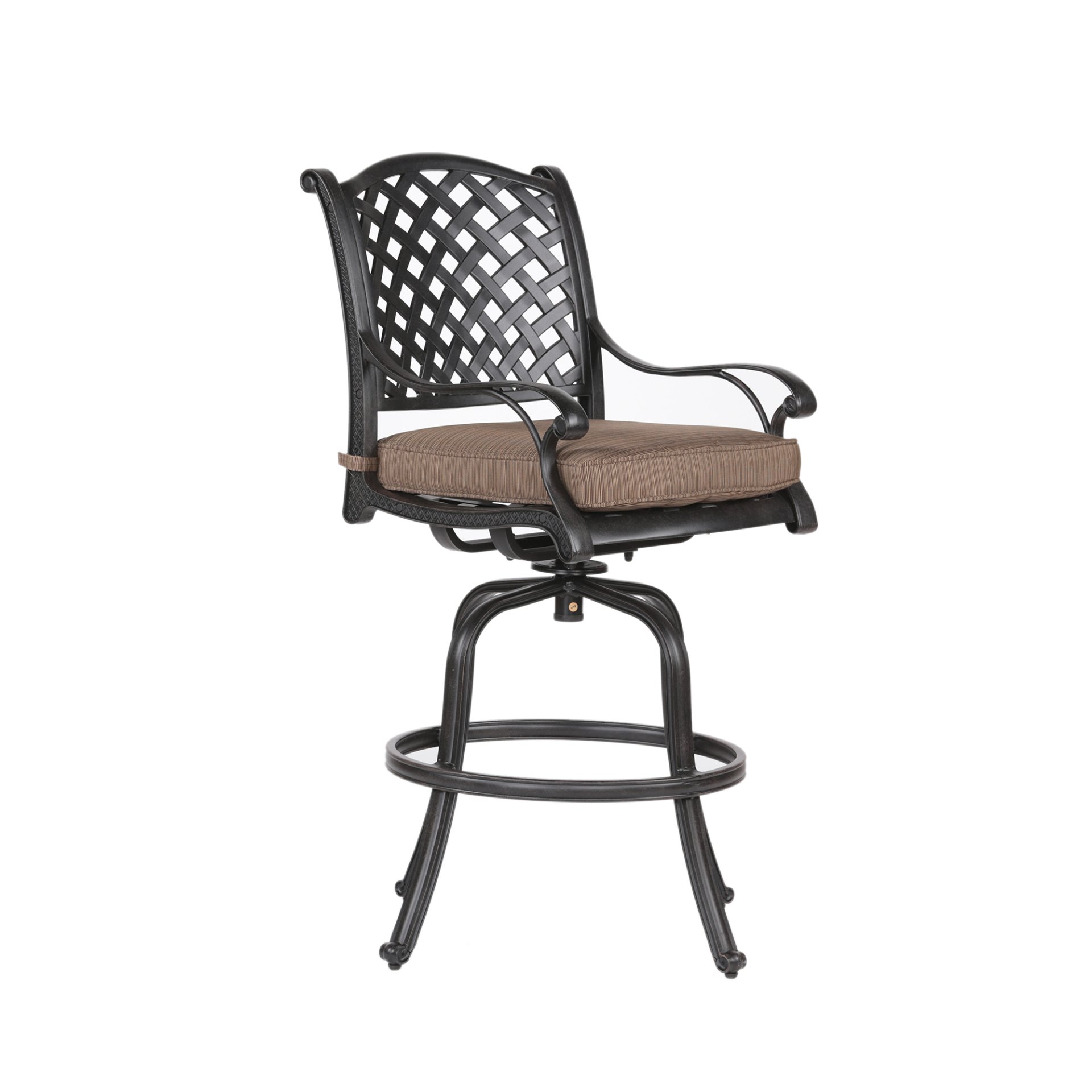 Elegant Cast Aluminum Counter Stool Set With Cushions, All Weather Design - Dark Brown - Image 4