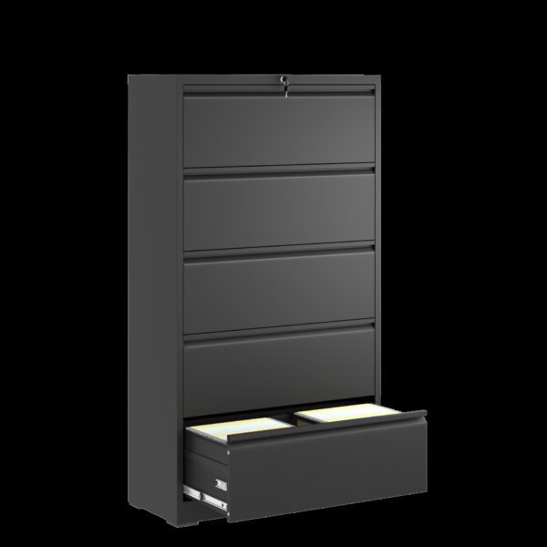 Modern 5 Drawer Steel Lateral File Cabinet With Lock For Legal / Letter / A4 / F4 Files - Gunmetal Black