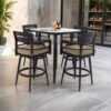 5 Pieces Outdoor Patio Bar Set, Rounded Square Table & 4 Swivel Bar Chairs - Ember Black / Linen Sesame - Image 2