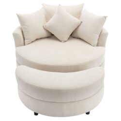 360° Swivel Accent Barrel Chair With Storage Ottoman & 4 Pillows, Modern Chenille Leisure Chair Round Accent For Living Room - Cream