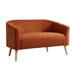Modern Loveseat Couch Sofa With Corduroy Upholstery, Wooden Legs, 2 Seat For Small Spaces Office Studio Apartment Bedroom - Orange