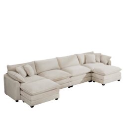 Cloud Like Comfy Soft Upholstered 4 Seater Modular Sofa With Ottomans - Beige
