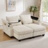 Convertible Chaise Lounge Loveseat Sofa Bed With USB Ports, Cup Holders, Phone Holder, Storage - Beige - Image 2
